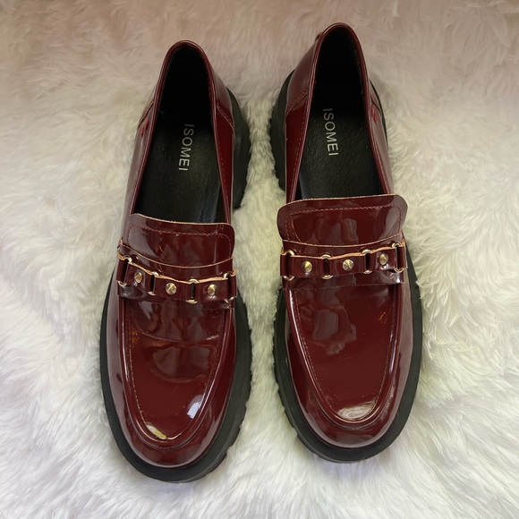 Lug Sole Patent Loafers Maroon - Picture 2 of 6